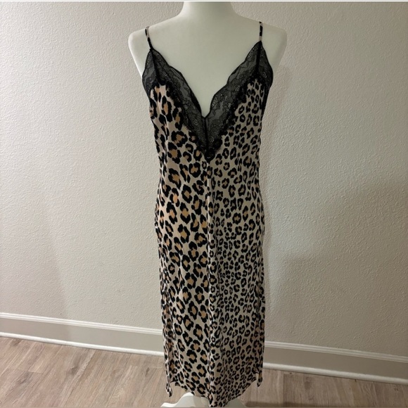 Victoria’s Secret Cheetah Print Black Lace Trim Criss Cross Slip Mid Dress XL - Picture 12 of 12